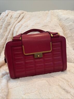 Jimmy Choo Quilted Raspberry-Red Leather Top-Handle Satchel with Gold Hardware